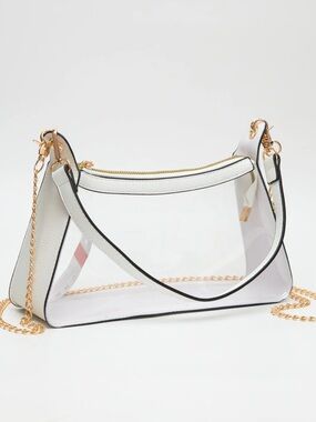 NWT Clear White Trim Shoulder Bag with Gold Chain